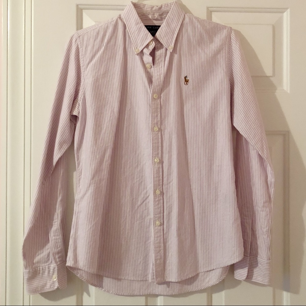 Polo Ralph Lauren lavender and white stripe shirt